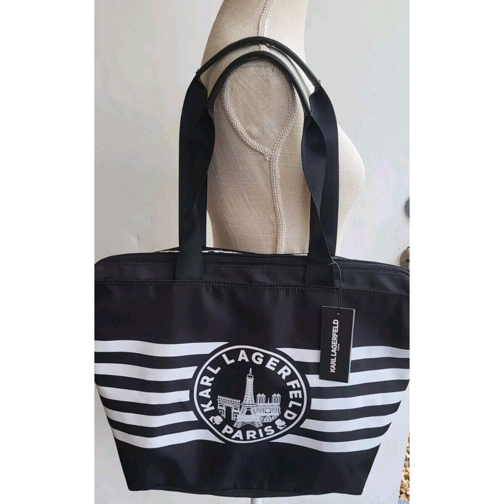 Karl Lagerfeld LH5AG807 Women's Black White Striped Large Tote - Picture 4 of 10